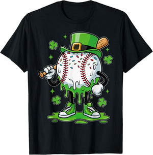Baseball Drip for Boys Ice Cream Drip Youth St Patricks Day T-Shirt - T-Shirt | Black