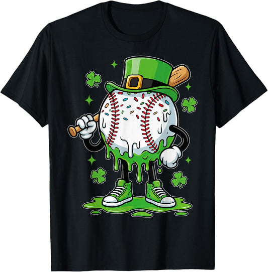 Baseball Drip for Boys Ice Cream Drip Youth St Patricks Day T-Shirt - T-Shirt | Black