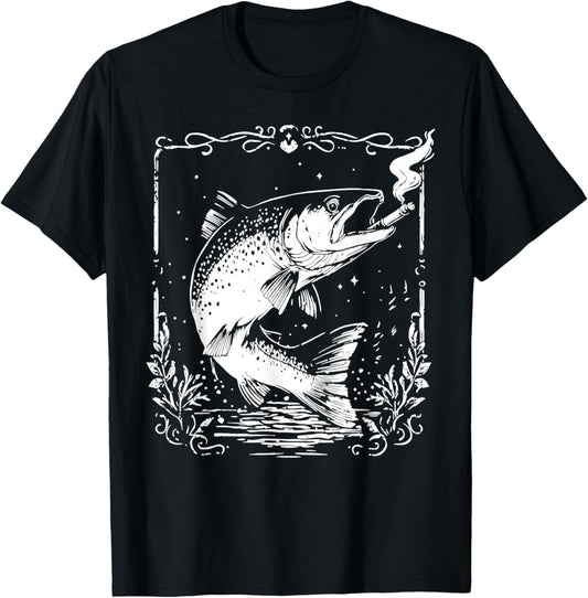 Fish Smoking Meme Vintage Style Silly Fish Gag T-Shirt - T-Shirt | Black