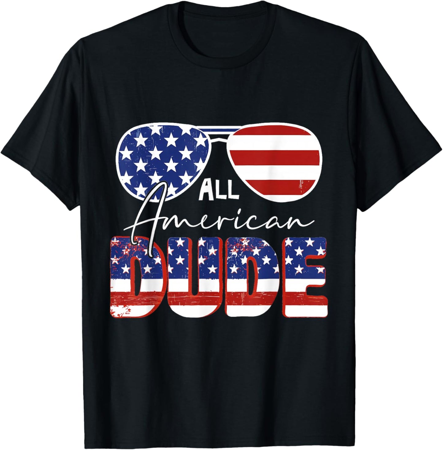 All American Dude 4th of July Patriotic Boys Kids Sunglasses T-Shirt - T-Shirt | Black
