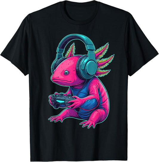 Funny Video Gaming Axolotl Gamer T-Shirt - T-Shirt | Black