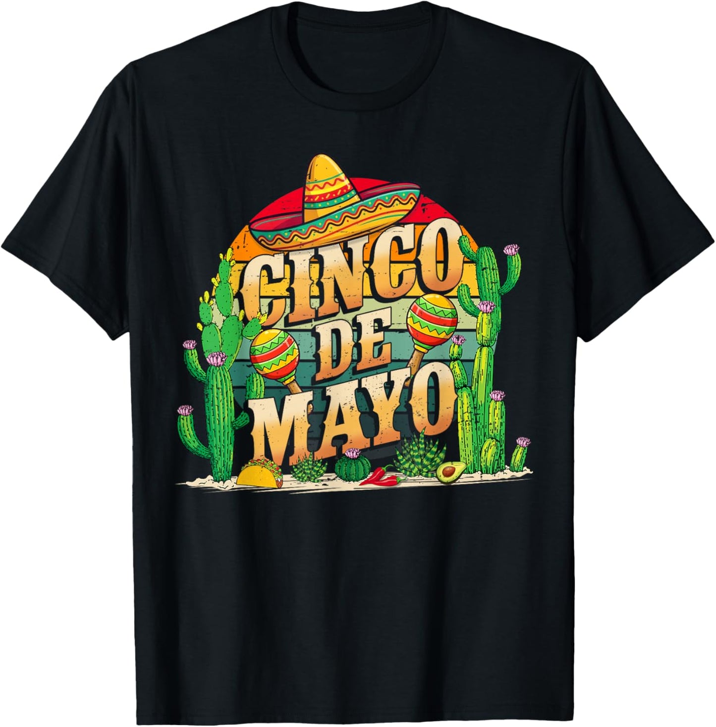 Vintage Cinco De Mayo Shirts Men Women Kids Mexican Party T-Shirt - T-Shirt | Black