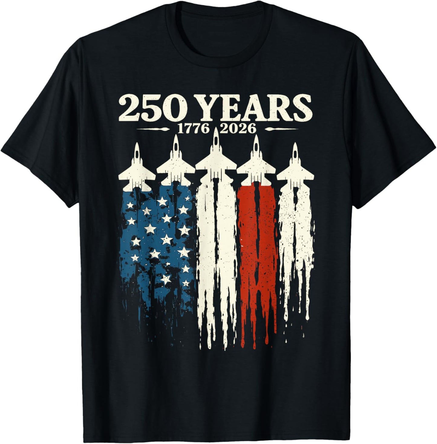 Flag Vintage 250 Years American 1776 2026 250th USA Birthday T-Shirt - T-Shirt | Black