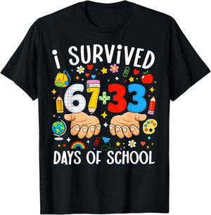 I Survived 67+33 Days of School Teacher 100 Days of School T-Shirt - T-Shirt | Black