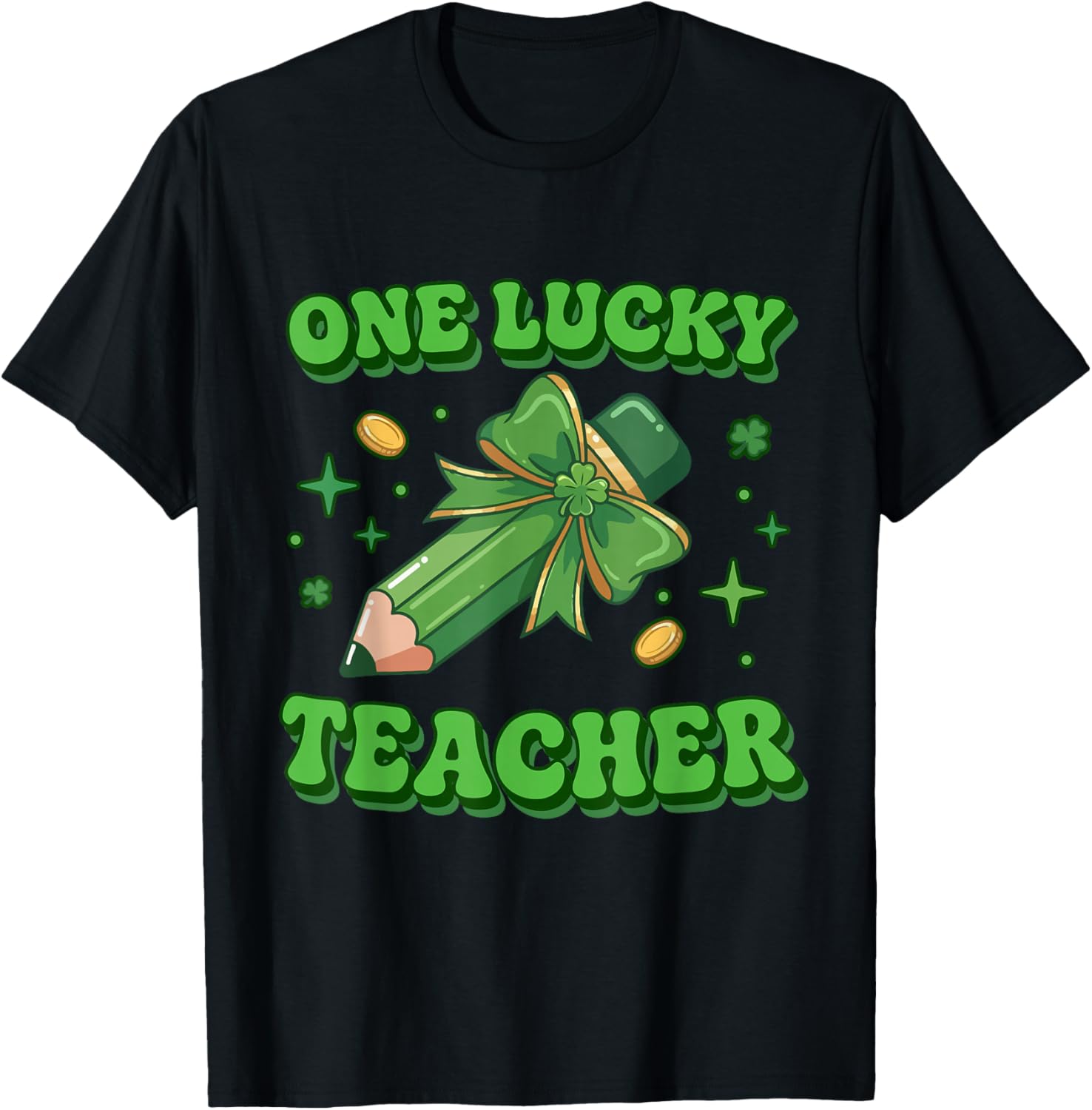 One Lucky Teacher Saint Patty St Patrick’s Day Retro Vintage T-Shirt - T-Shirt | Black