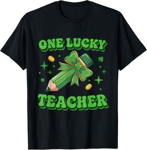 One Lucky Teacher Saint Patty St Patrick’s Day Retro Vintage T-Shirt - T-Shirt | Black