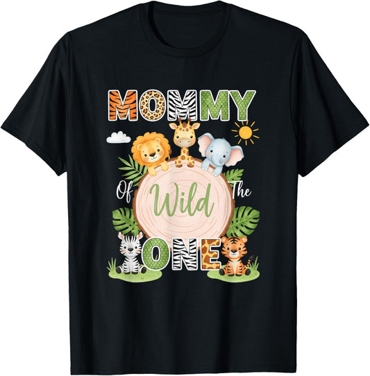 Mom Mommy of Wild One Safari Jungle 1st Birthday Family T-Shirt - T-Shirt | Black