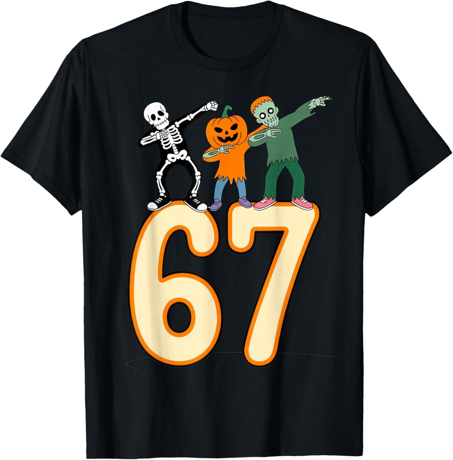 67 Halloween Meme 6 7 Numbers Six Seven Skeleton T-Shirt - T-Shirt | Black