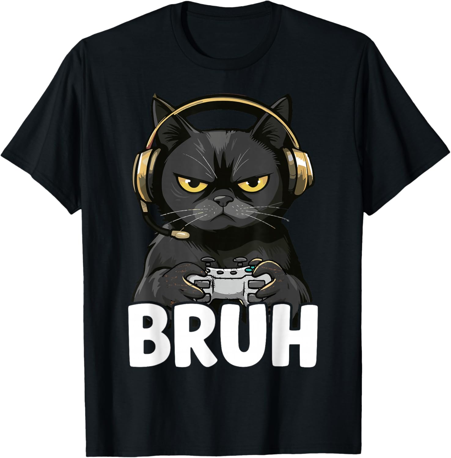Funny Cat Bruh Meme Gamer Japanese Anime T-Shirt - T-Shirt | Black