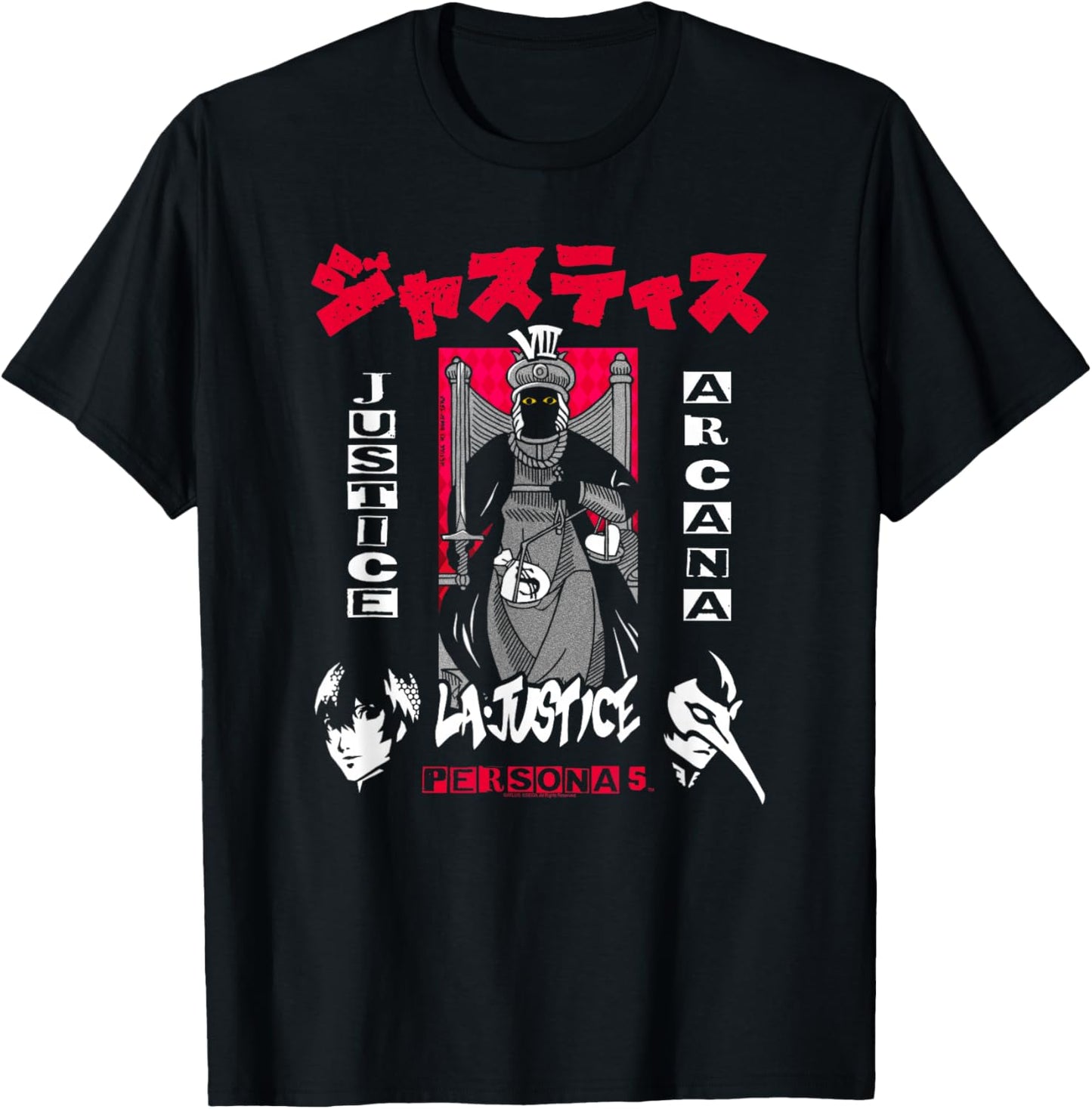 Persona 5 Justice Arcana with Kanji RPG Video Game T-Shirt - T-Shirt | Black