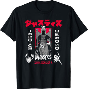 Persona 5 Justice Arcana with Kanji RPG Video Game T-Shirt - T-Shirt | Black