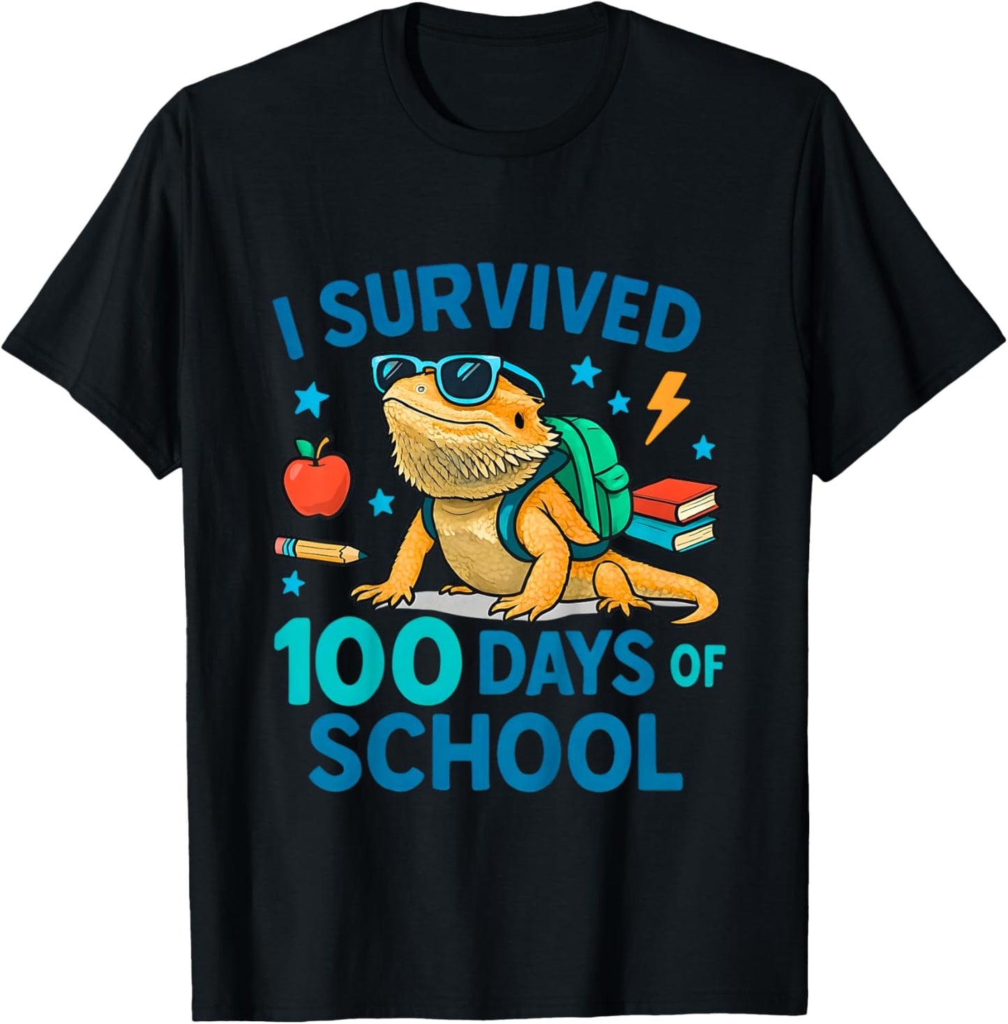 100 Days of School Cool Bearded Dragon Kids Boys T-Shirt - T-Shirt | Black