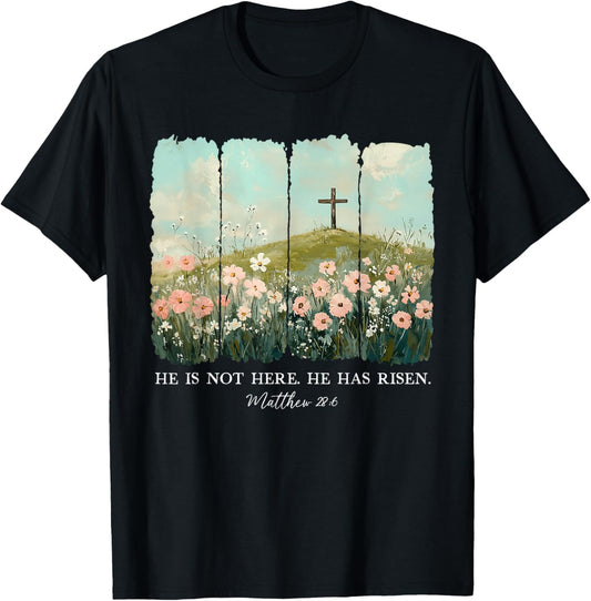 He is Risen Christian Wildflower Happy Easter Women Girls T-Shirt - T-Shirt | Black