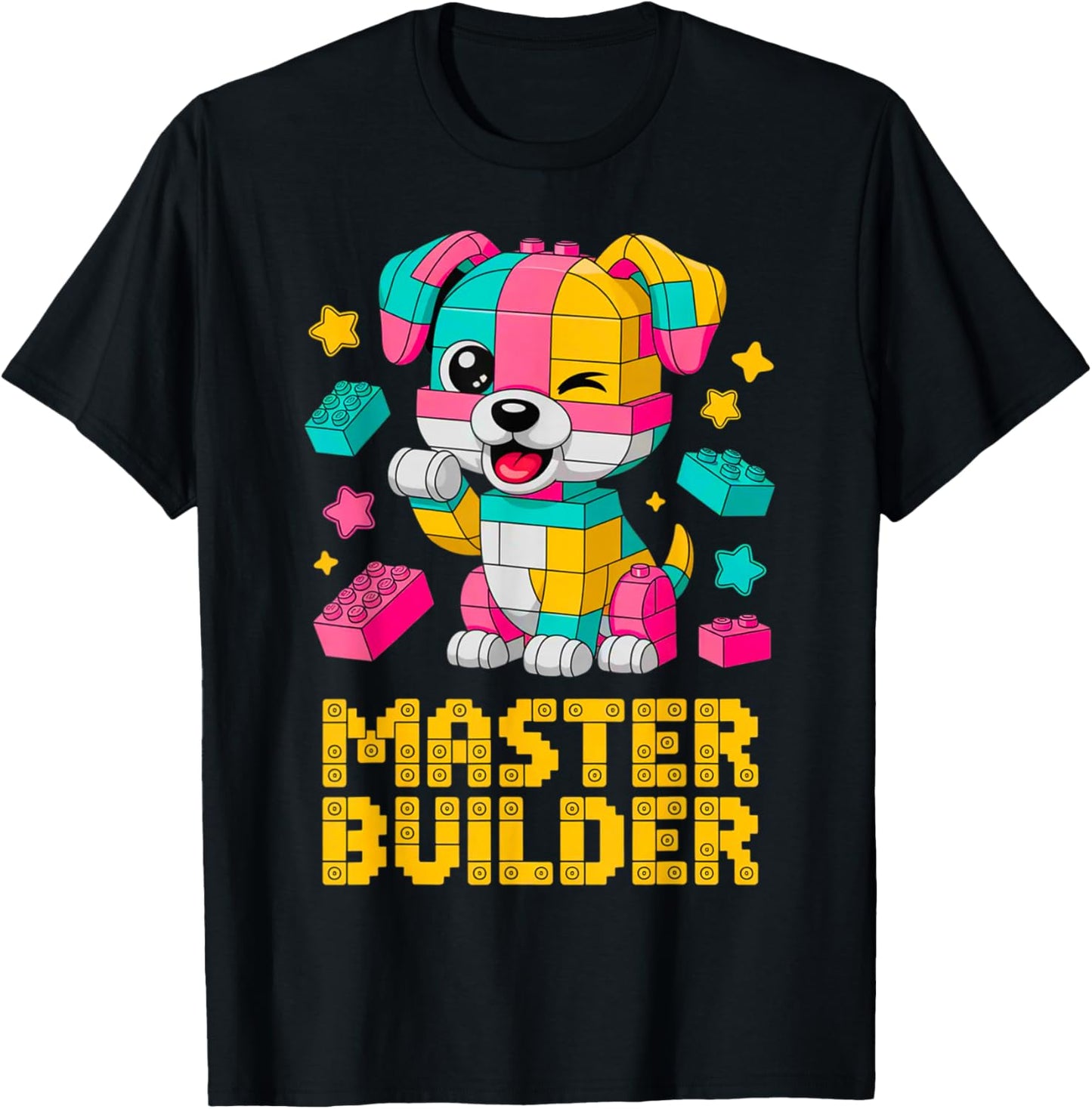 Master Builder Dog Lover Building Bricks Blocks Kids Toddler T-Shirt - T-Shirt | Black