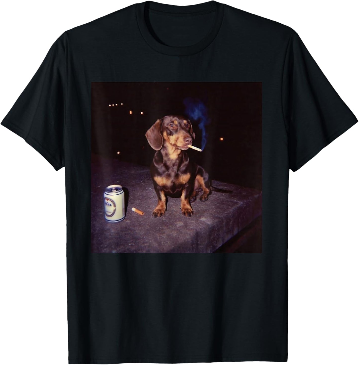 Funny Smoking Dachshund Cigarette Beer Gen Z Stupid Brainrot T-Shirt - T-Shirt | Black