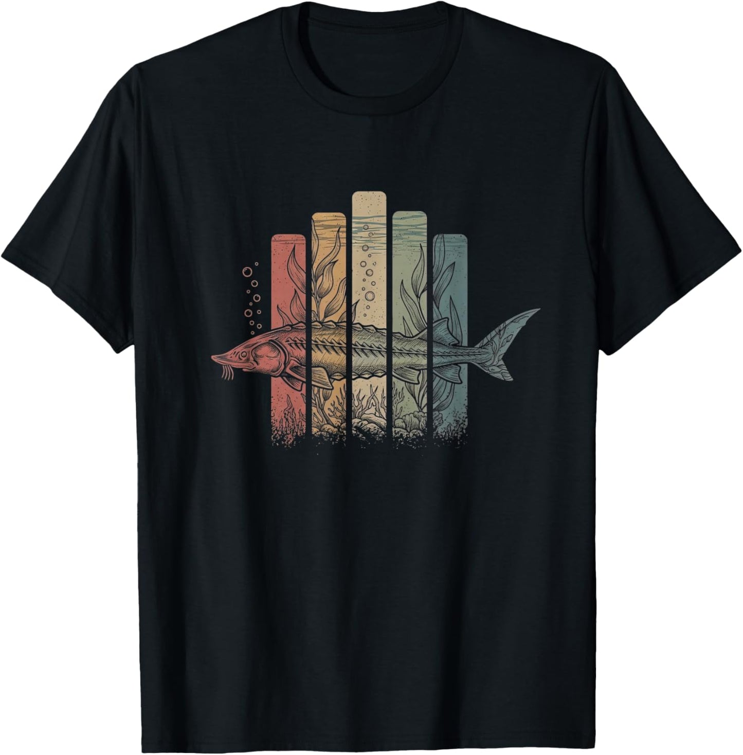 Retro Sturgeon Drawing Art Design T-Shirt - T-Shirt | Black