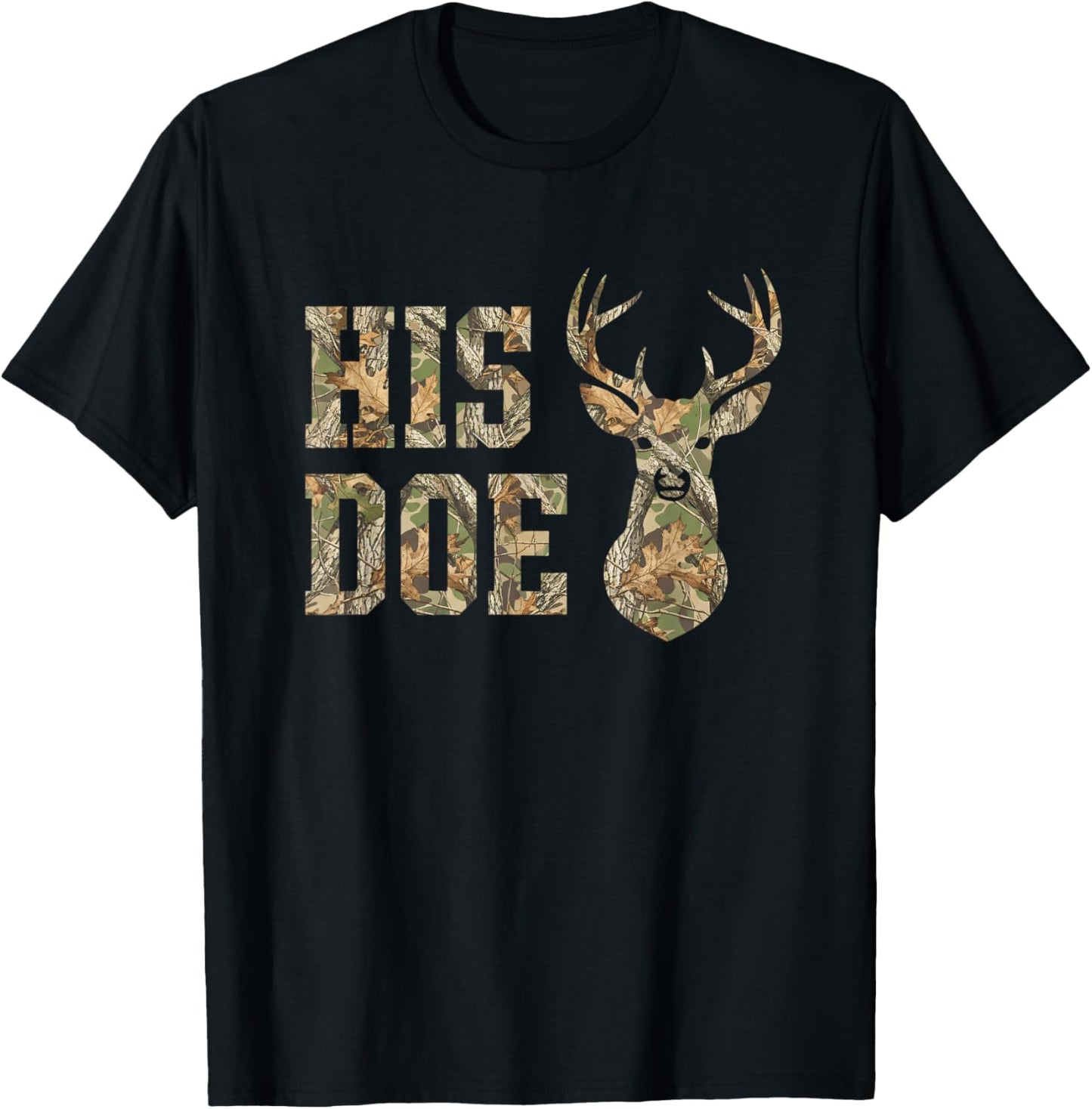 His Doe Camouflage Deer Hunting Couple Funny Outdoors T-Shirt - T-Shirt | Black