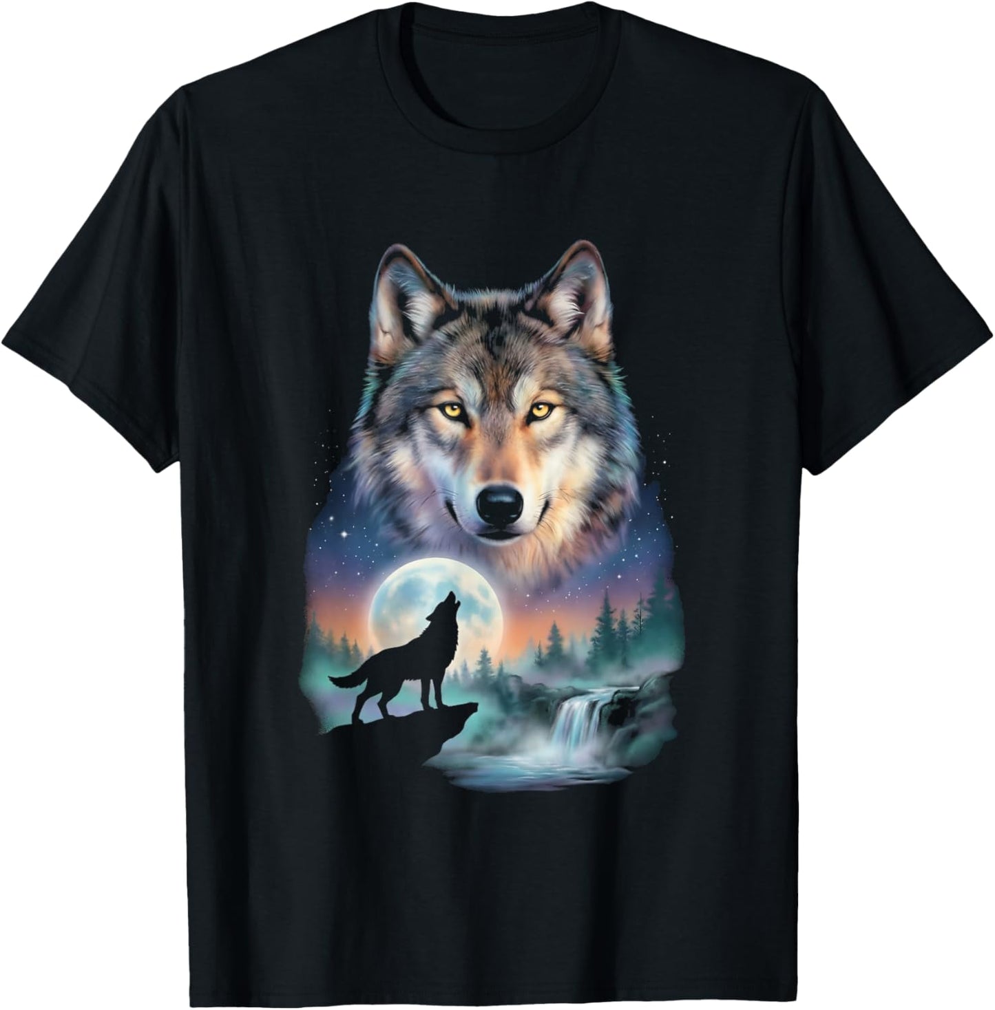 Howling Wolf Amazing Animal Graphic Wolf T-Shirt - T-Shirt | Black