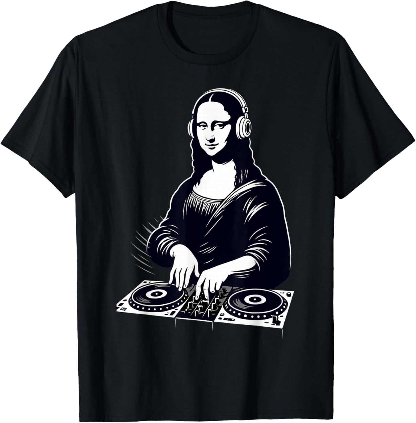 Mona Lisa DJ Scratching Vinyl Turntable EDM Techno Vintage T-Shirt - T-Shirt | Black