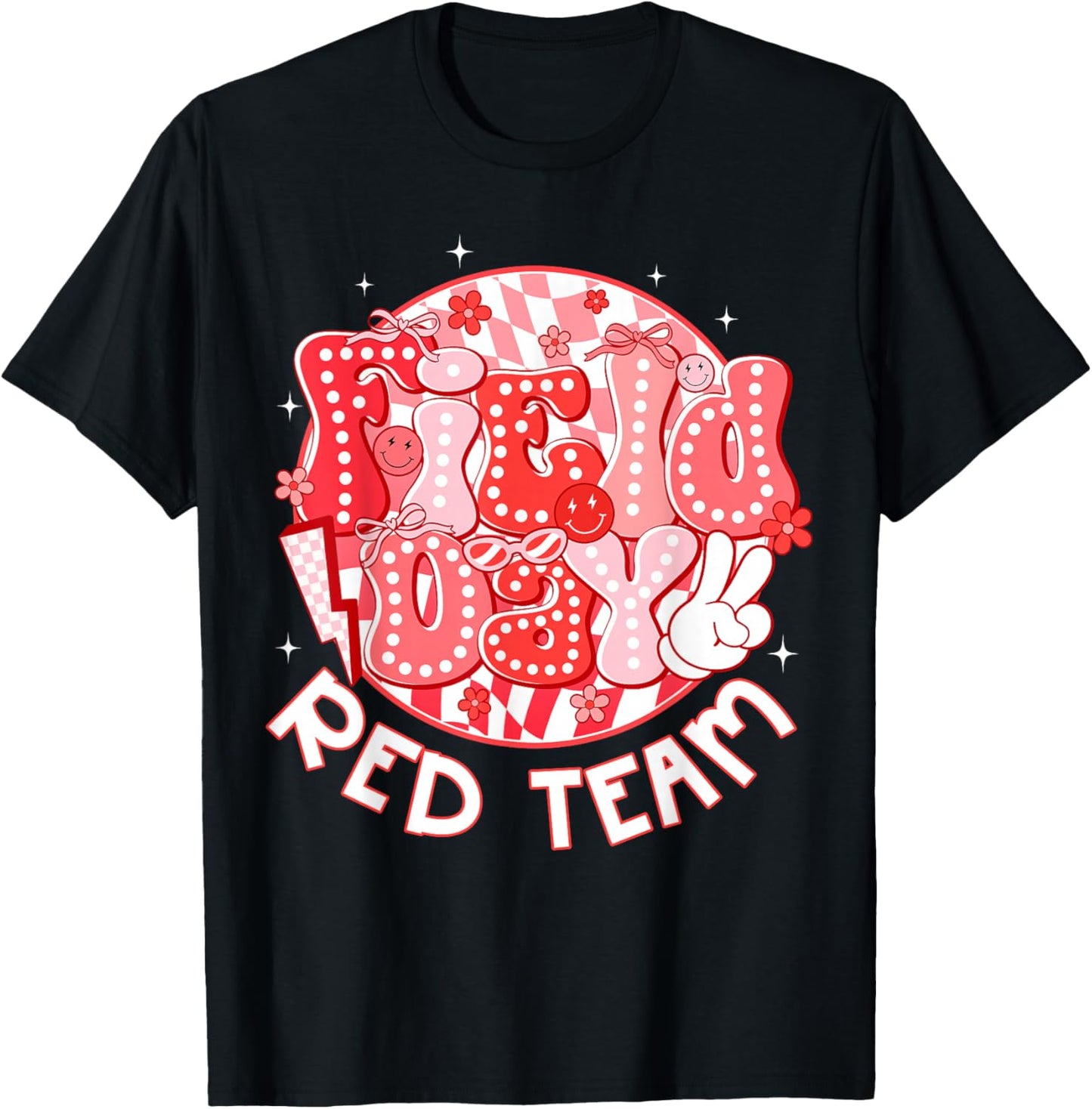 Field Day Red Team Coquette Bow Retro Lightning Bolt T-Shirt - T-Shirt | Black