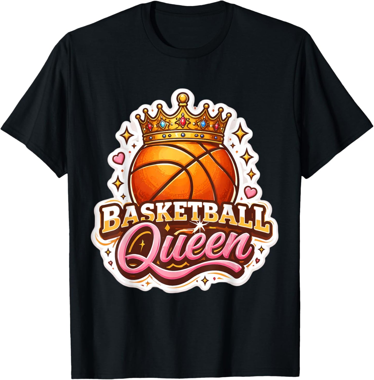 Basketball Queen Girl Player Lover Woman Coach Fan Hoops Mom T-Shirt - T-Shirt | Black