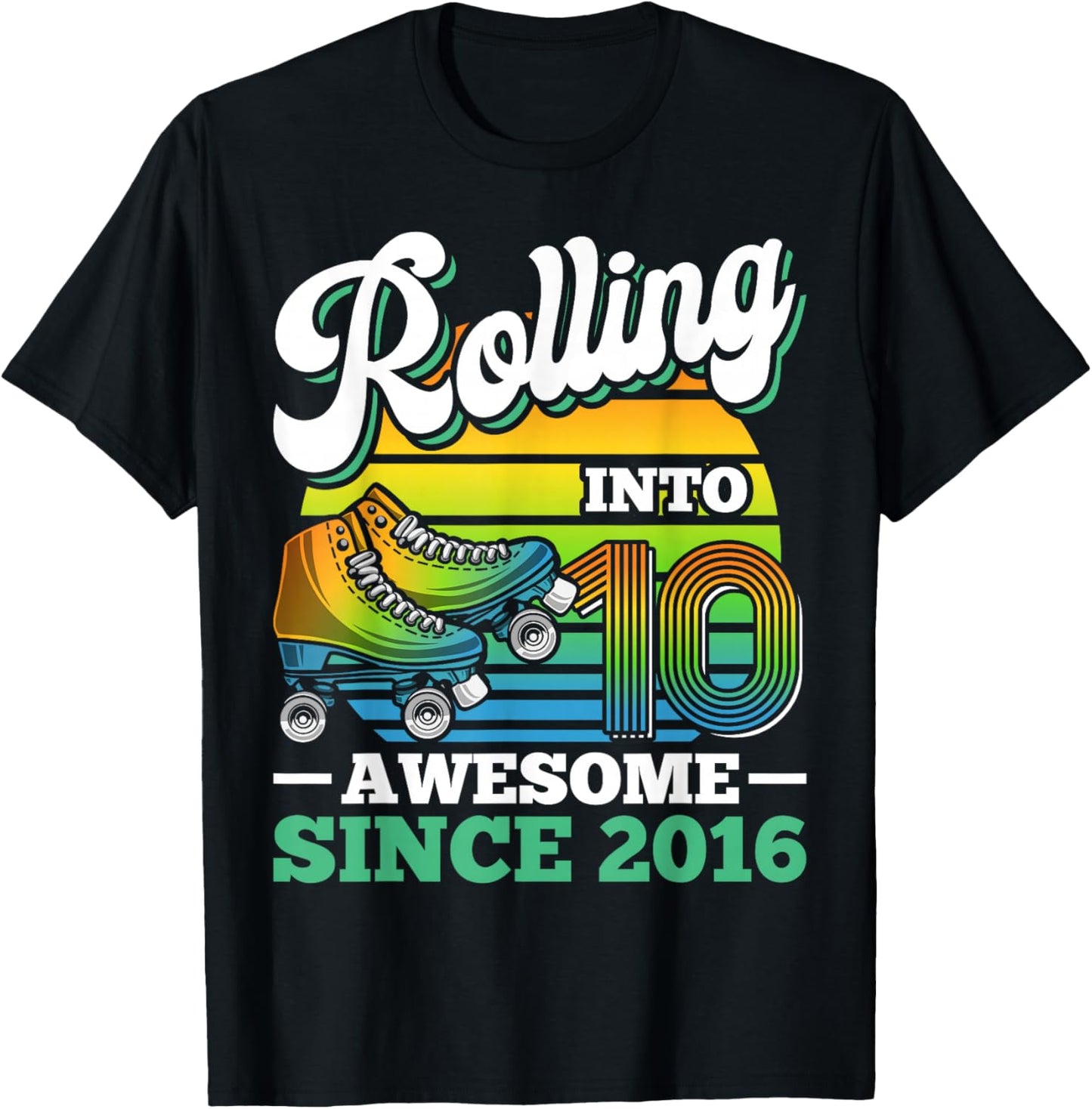 Rolling Into 10 Roller Skating Birthday Party 10th Birthday T-Shirt - T-Shirt | Black