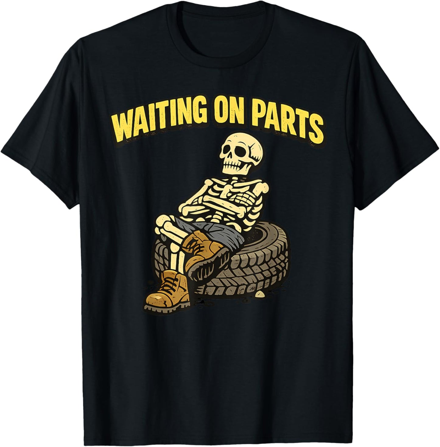 Waiting On Parts Auto Technician Skeleton Funny Mechanic T-Shirt - T-Shirt | Black