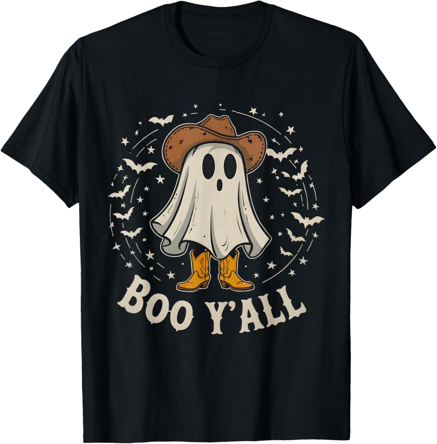Western Country Halloween Southern Retro Ghost Boo Y'all T-Shirt - T-Shirt | Black
