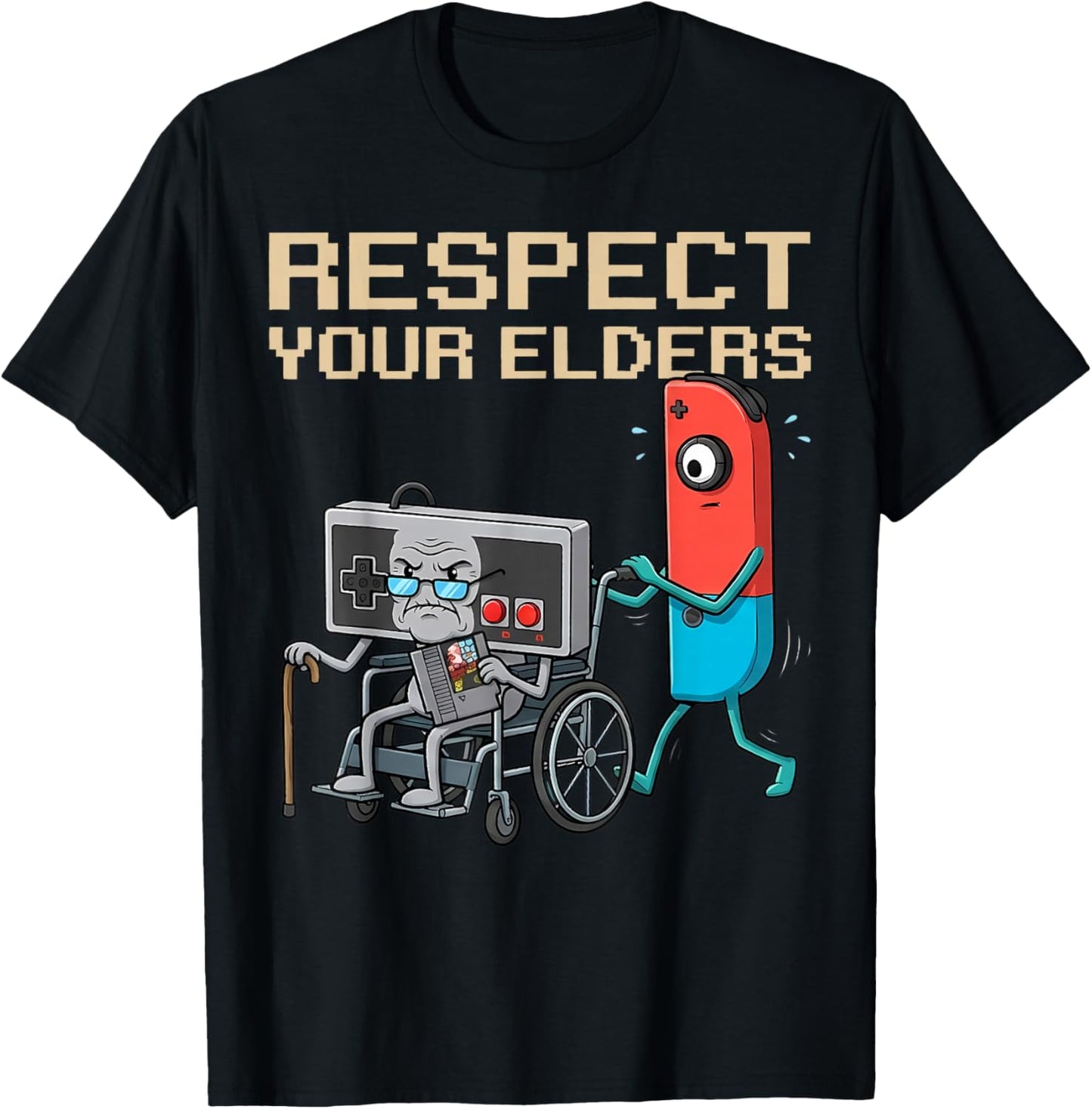 Respect Your Elders Gaming Old Controller Gamer Video Game T-Shirt - T-Shirt | Black
