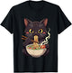 Cat Eating Ramen Cute Animal Cats Lovers T-Shirt - T-Shirt | Black