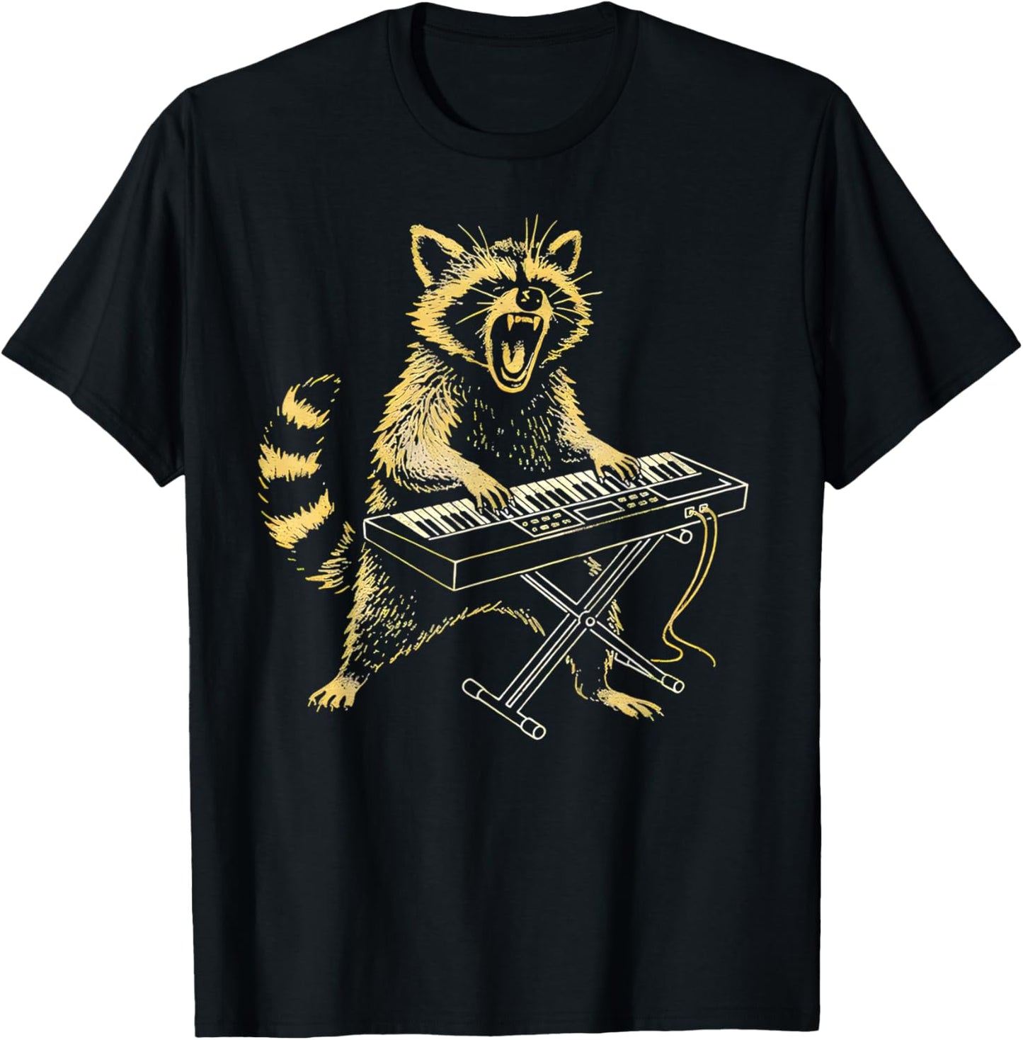 Funny Raccoon Piano Rock Keyboard Musician Art Gifts T-Shirt - T-Shirt | Black