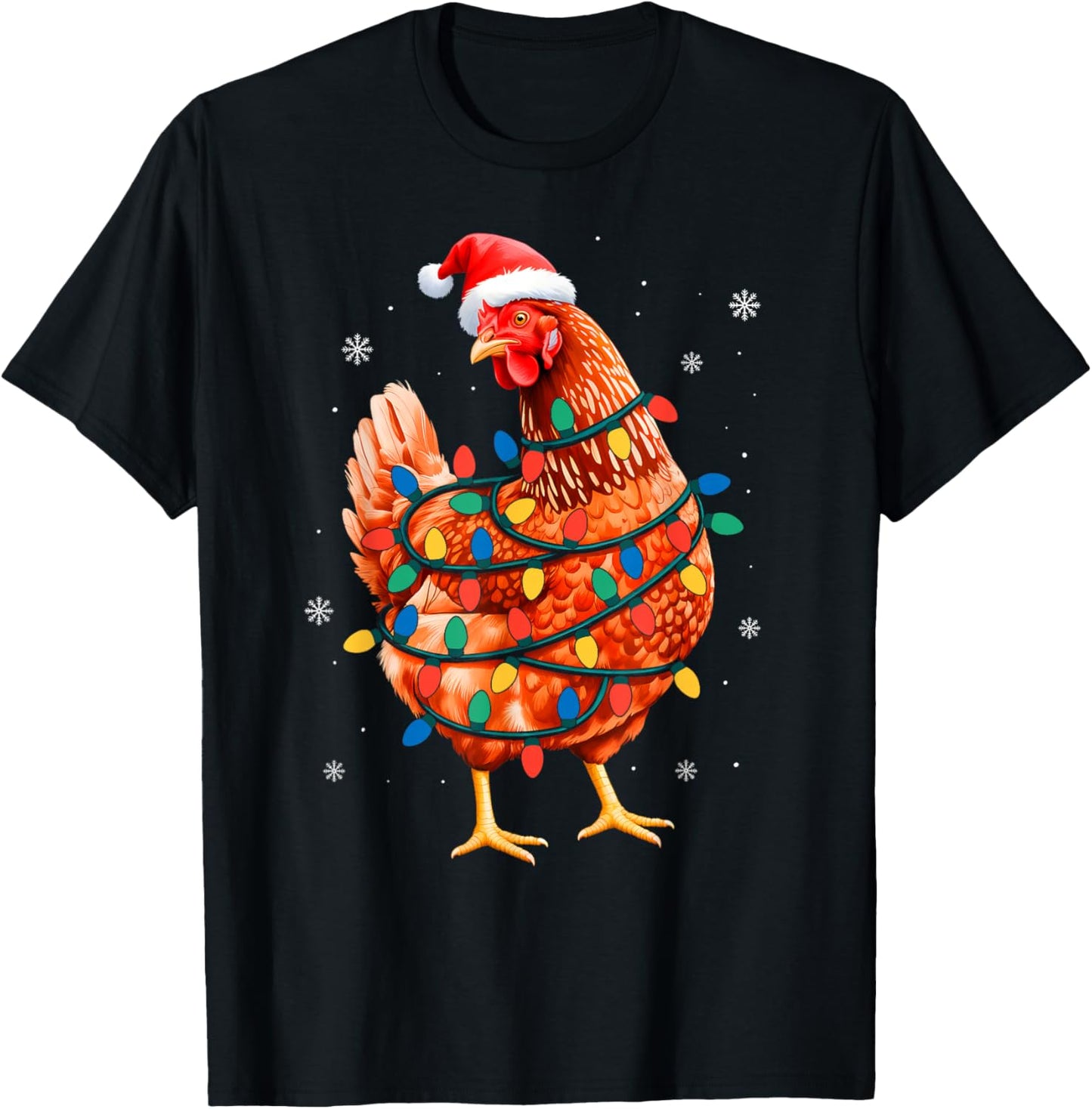 Chicken Christmas Tree Lights Farm Animal Santa Xmas Pajamas T-Shirt - T-Shirt | Black
