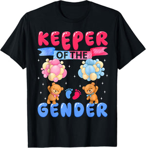 Keeper of The Gender Reveal Cute Bear Balloons Pink Or Blue T-Shirt - T-Shirt | Black