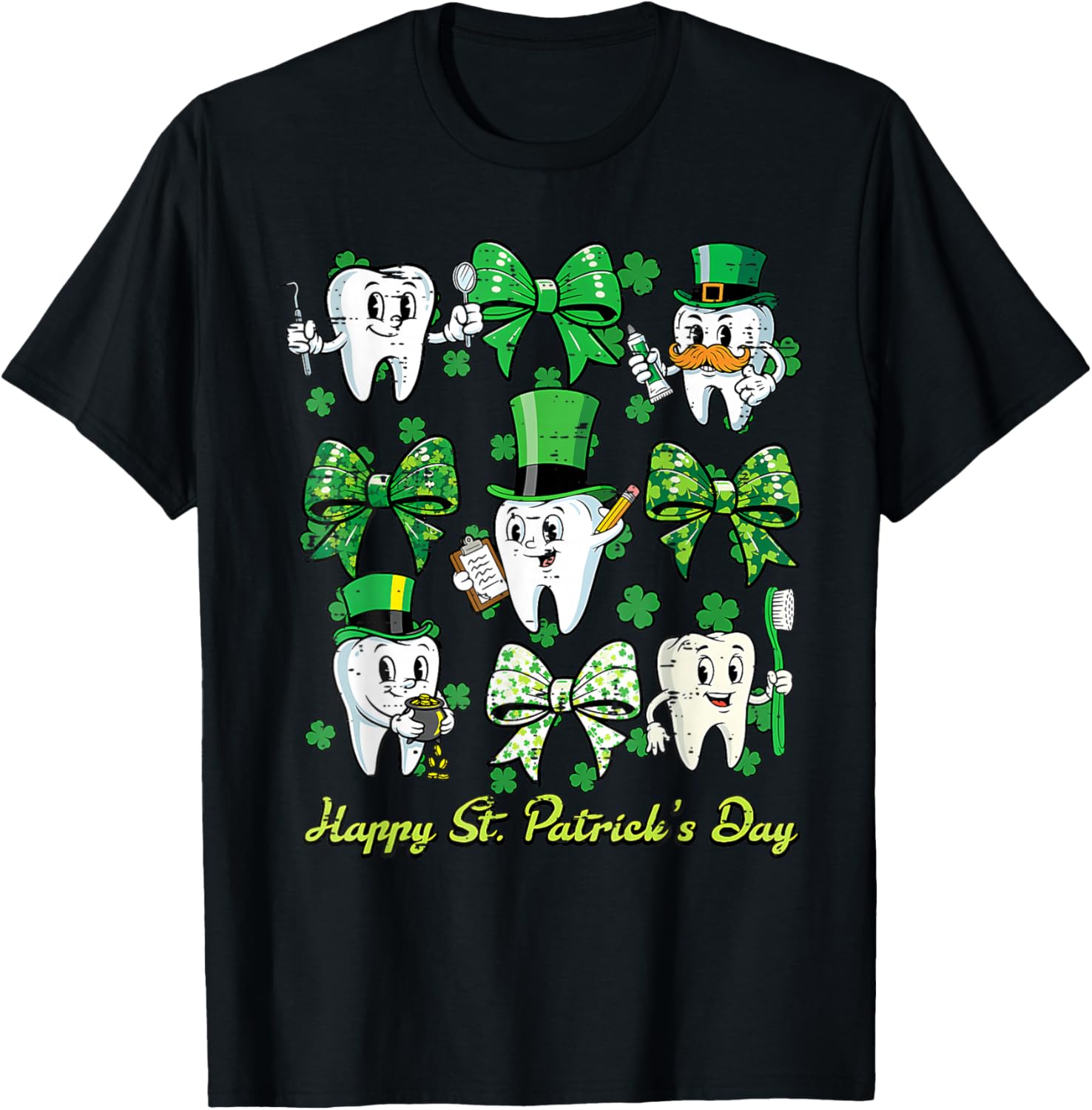 Happy St Patricks Day Dentist Tooth Saint Paddys Dental Men T-Shirt - T-Shirt | Black