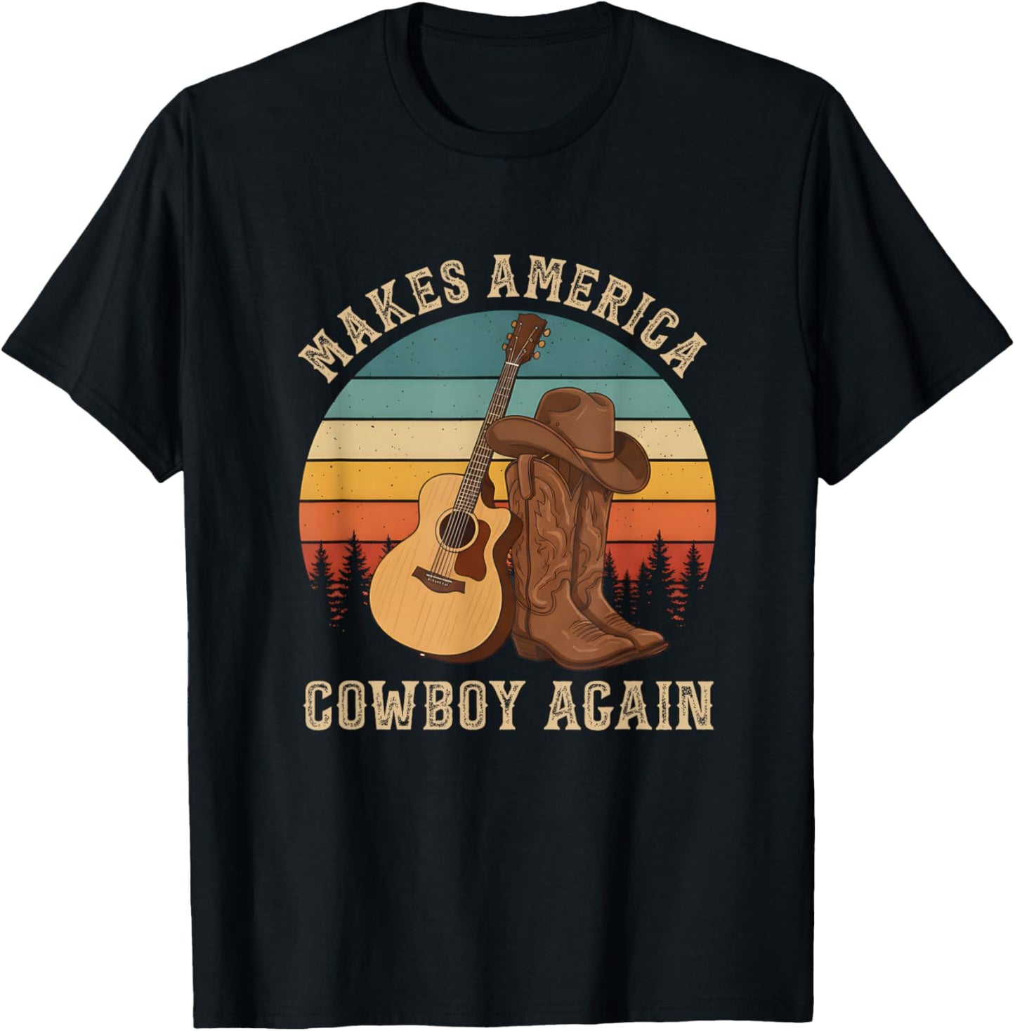 Vintage Cowboy Boots Western Makes America A Cowboy Again T-Shirt - T-Shirt | Black