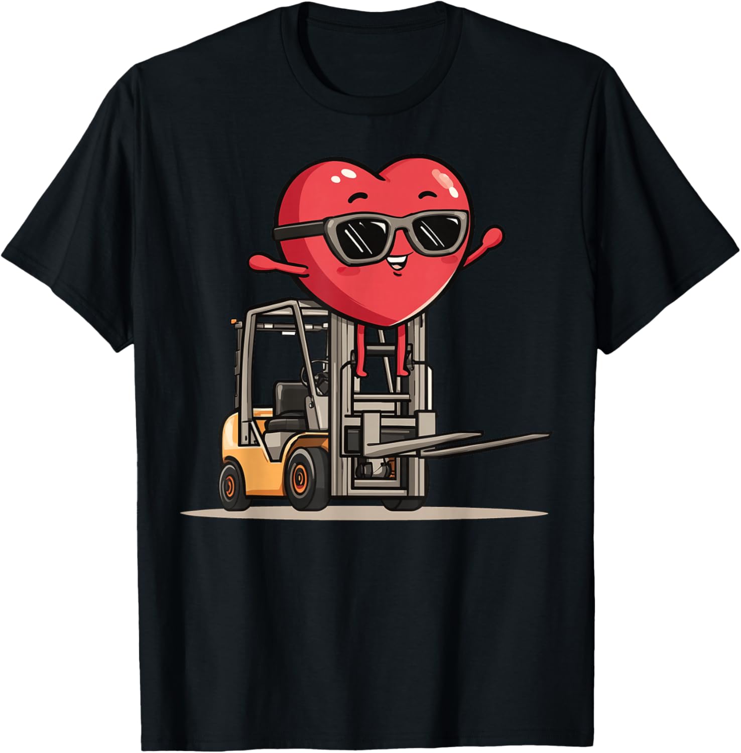 Forklift Operator Heart Forklift Driver Valentine's Day T-Shirt - T-Shirt | Black