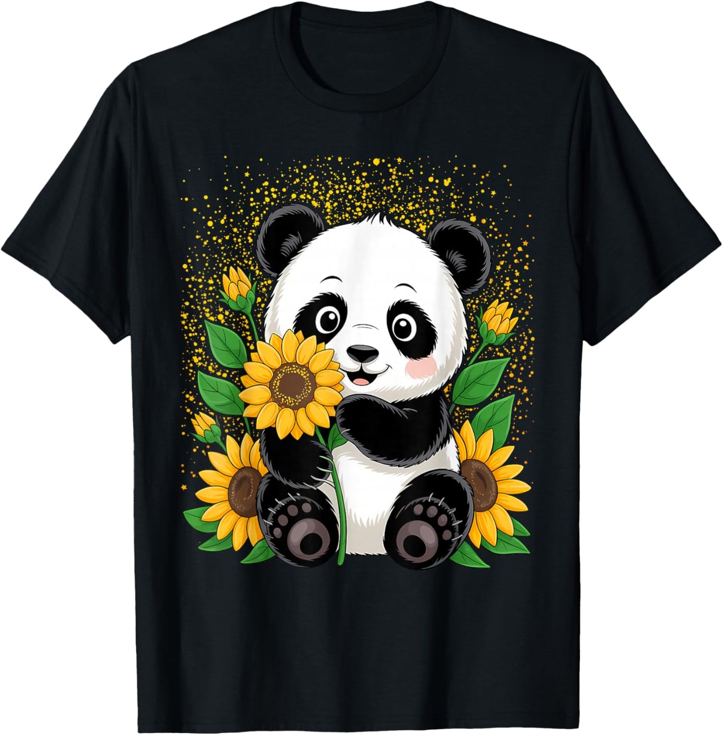 Panda Bear with Sunflowers, Panda Bear T-Shirt - T-Shirt | Black