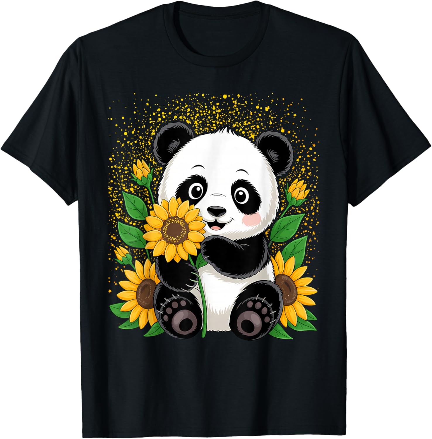 Panda Bear with Sunflowers, Panda Bear T-Shirt - T-Shirt | Black