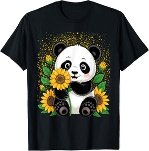 Panda Bear with Sunflowers, Panda Bear T-Shirt - T-Shirt | Black