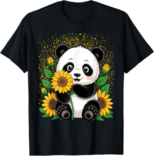 Panda Bear with Sunflowers, Panda Bear T-Shirt - T-Shirt | Black