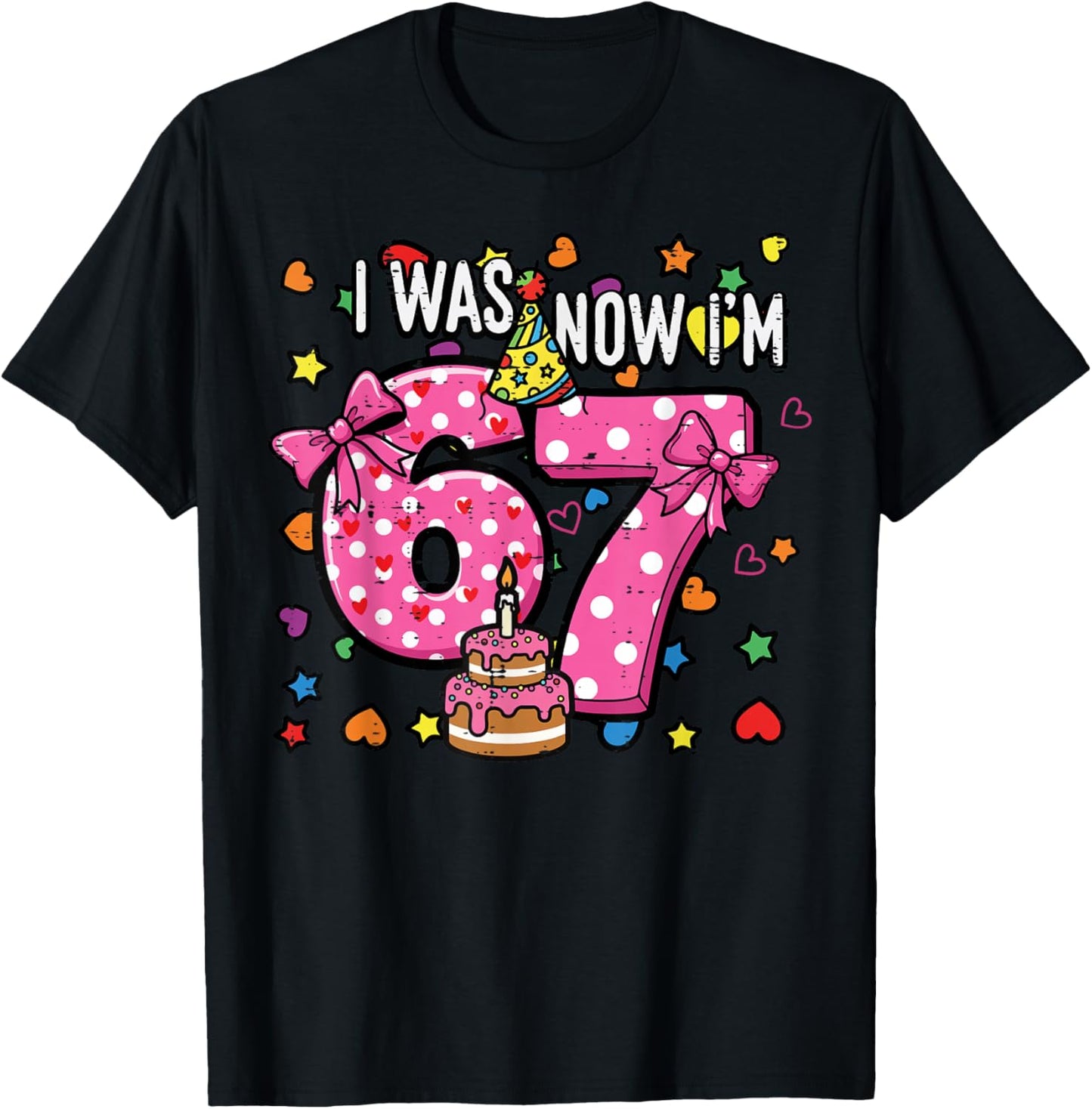 I was 6 Now Im 7 Bow Cake 7th Birthday 67 Girls Kids Youth T-Shirt - T-Shirt | Black