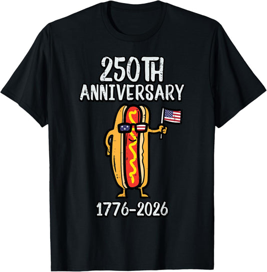 250th Anniversary Hotdog 1776 2026 250 Years USA Women Men T-Shirt - T-Shirt | Black