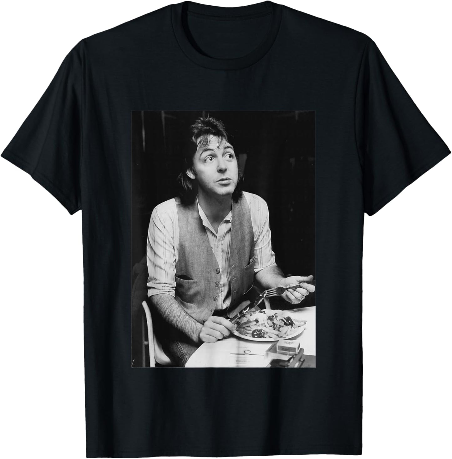 The Beatles Sir Paul McCartney Eating 1977 Wings T-Shirt - T-Shirt | Black