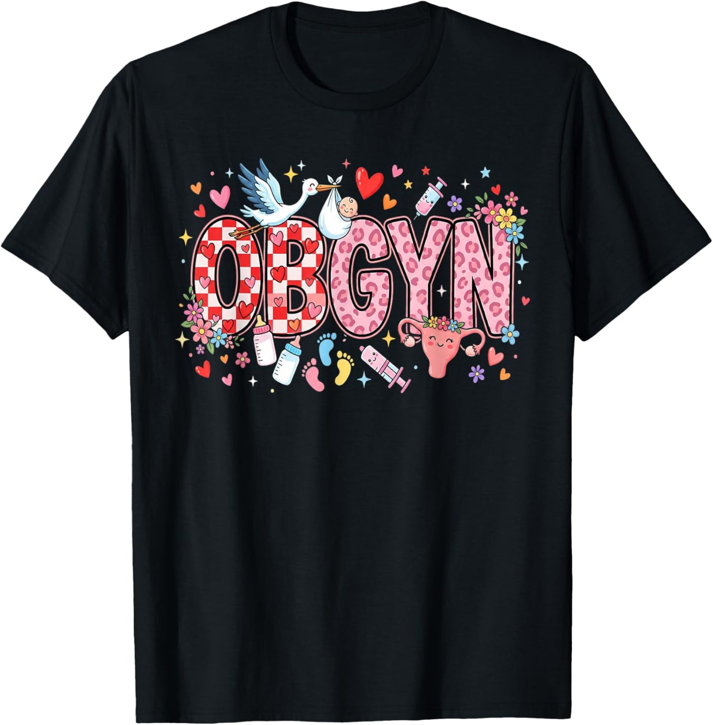 L&D Obstetrics Heart Nurse OBGYN Valentines Gynecology T-Shirt - T-Shirt | Black