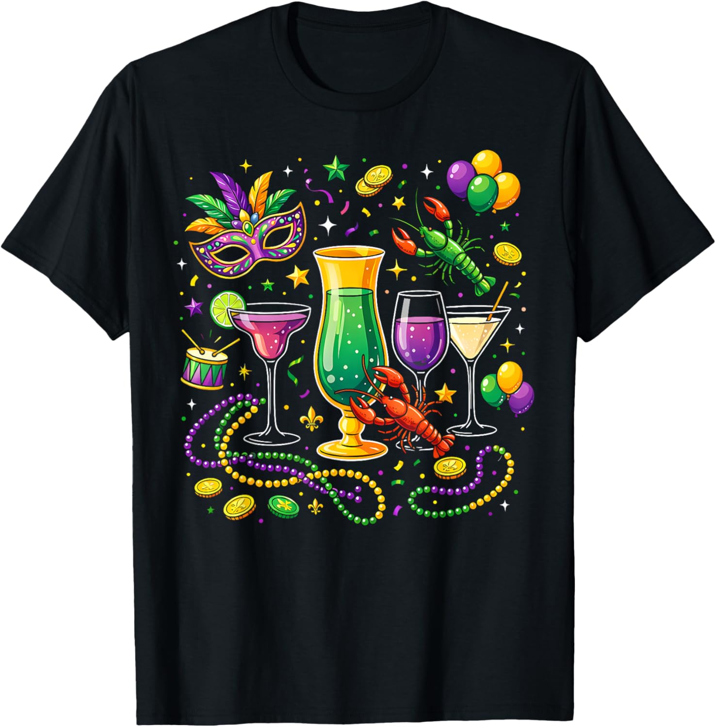 Fat Tuesday Mardi Gras Wine Glasses Drink Carnival Men Women T-Shirt - T-Shirt | Black
