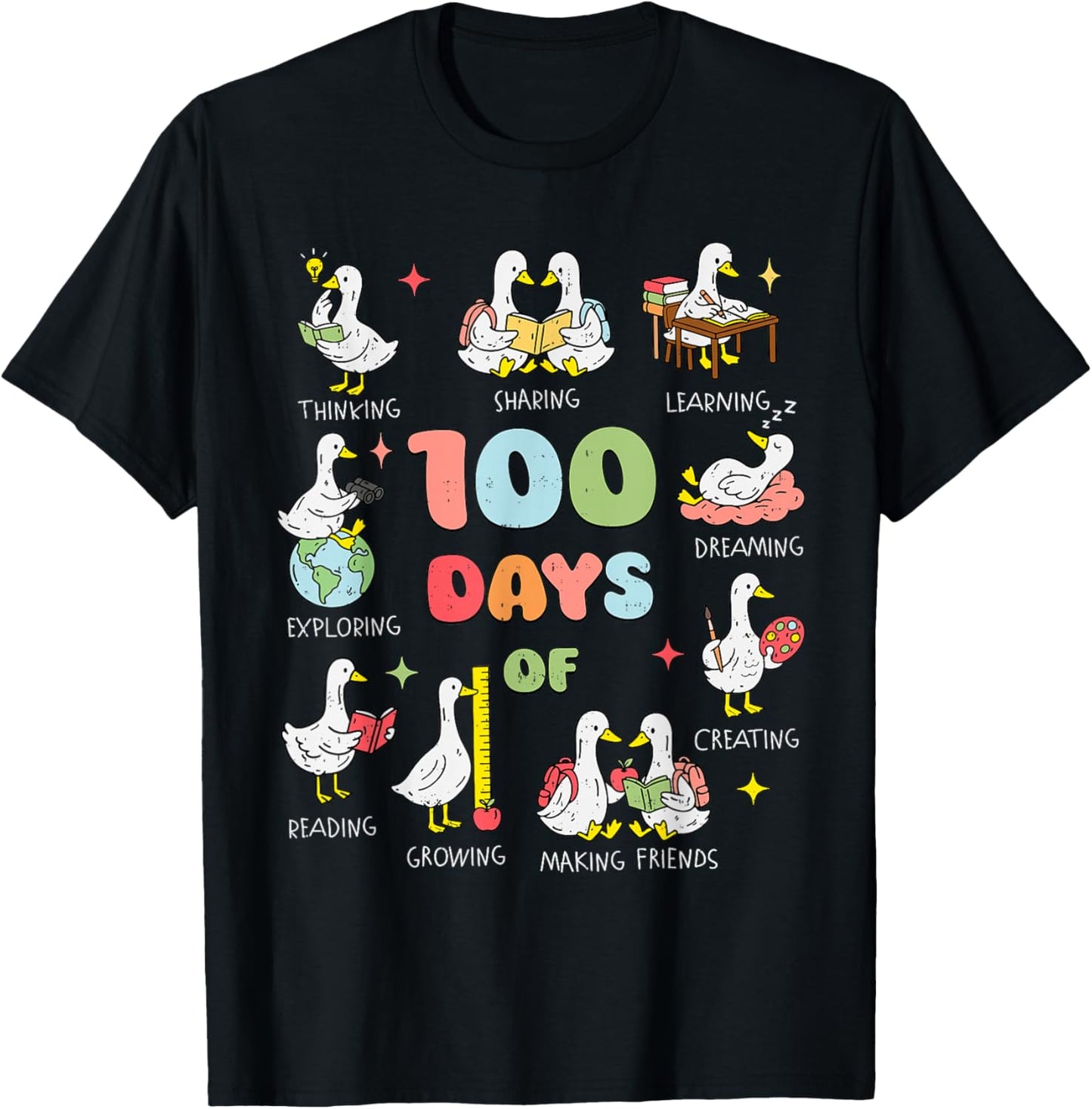 Happy 100 Days of School Girl Kids Goose 100th Day of School T-Shirt - T-Shirt | Black