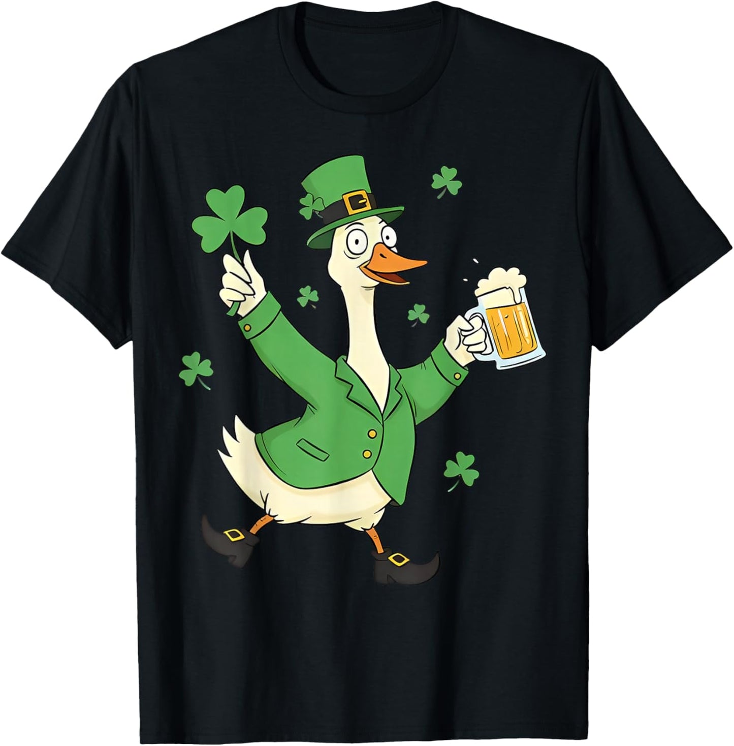 St Patrick’s Day Goose Funny Irish Goose Drinking Beer T-Shirt - T-Shirt | Black