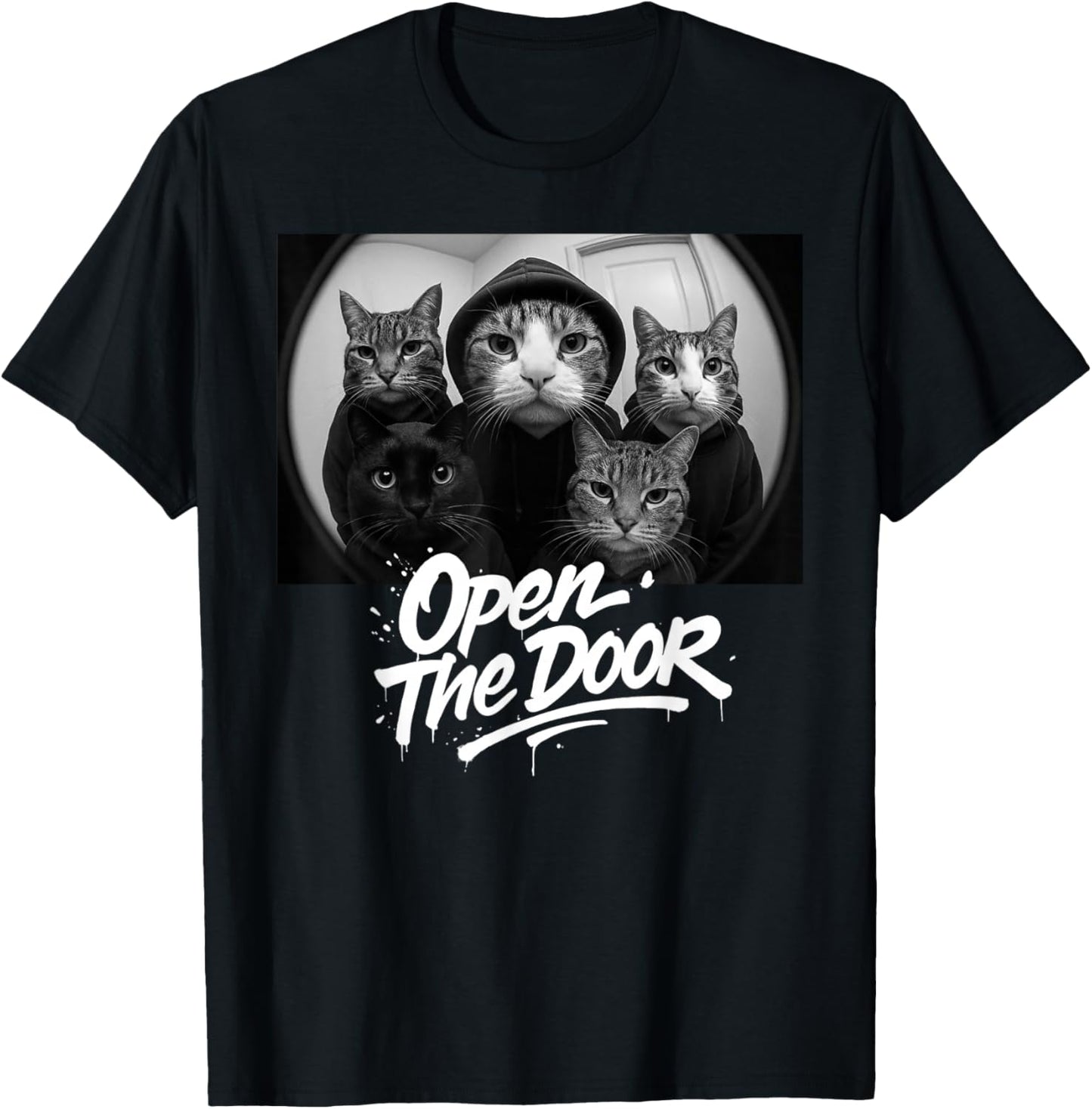 Open The Door Funny Cat Meme T-Shirt - T-Shirt | Black