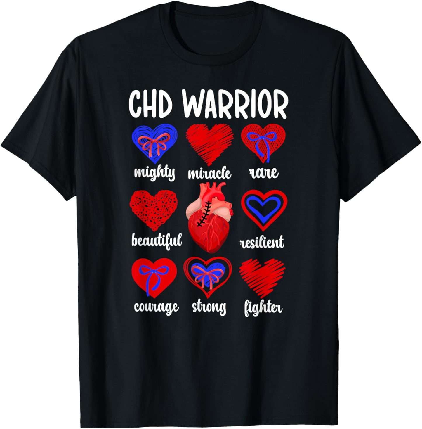 Proud CHD Warrior Congenital Heart Disease Awareness T-Shirt - T-Shirt | Black