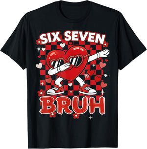 Six Seven Bruh 67 Checkered Valentines Teens Boys Girls Kids T-Shirt - T-Shirt | Black